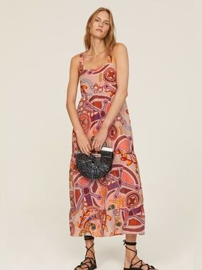 Marie Oliver Maxi Dress Abstract Print 
Coral Stipple Petra Size XS Silk/Linen